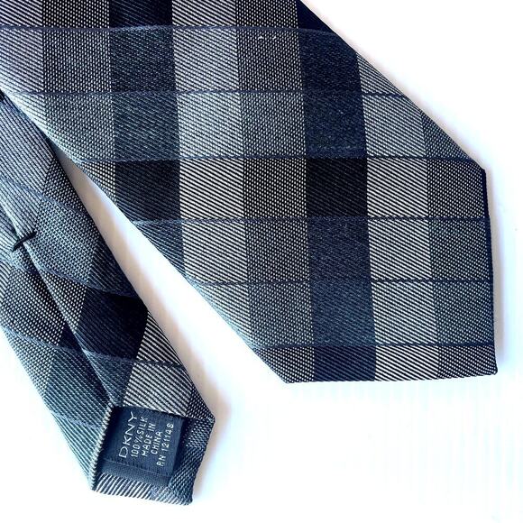 Dkny Other - DKNY 100% Silk Plaid Necktie Grey Black Tie Monochrome Neutral